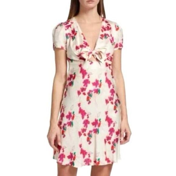Ba&sh Womens Elita Floral Jacquard Tie Front Cut Out Mini Dress Size L - Picture 1 of 5